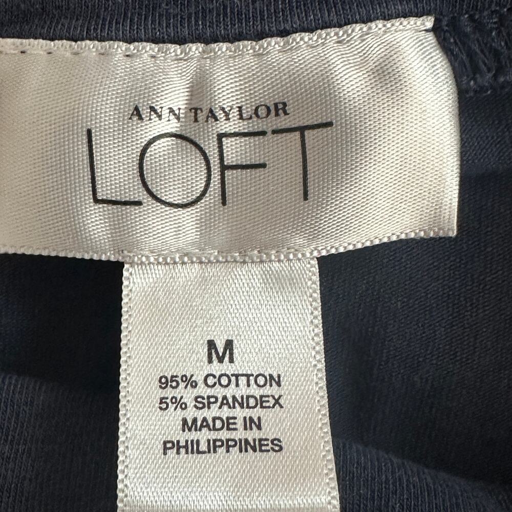 Loft Cotton Tiered Skirt High Waist Stretch Ruched Navy Blue Sz Medium Coastal - Picture 7 of 9